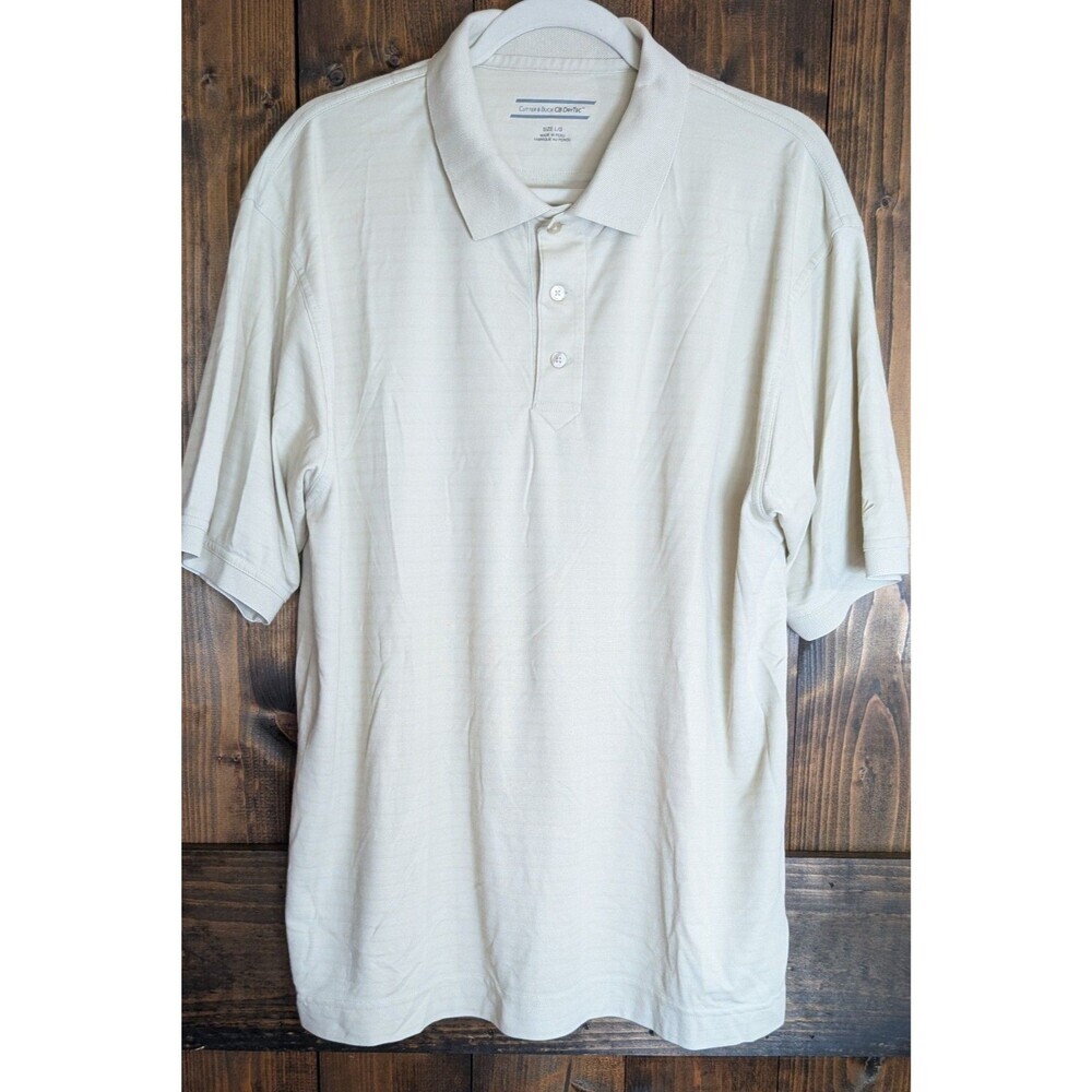 Cutter & Buck Mens Large Beige CB DryTec Sprint Embroidered Golf Polo Shirt